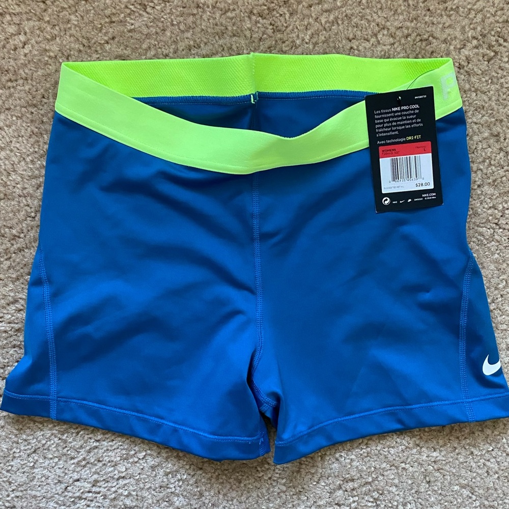 NWT Nike compression shorts, teal/blue, size L